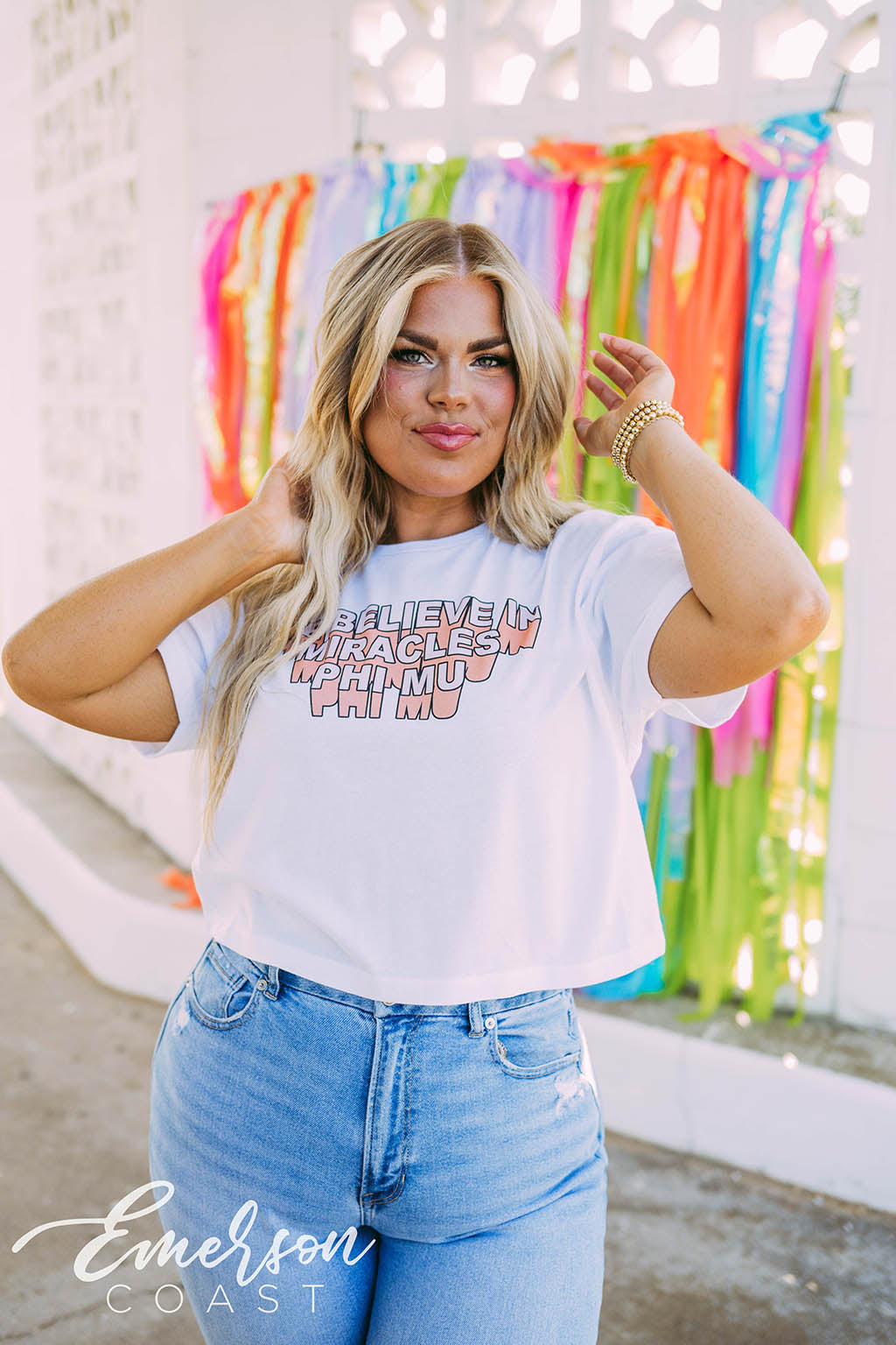 Phi Mu We Believe In Miracles Crop Tee