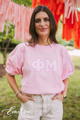 Phi Mu Pink Bow Gingham Letter Jersey