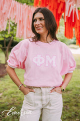 Phi Mu Pink Bow Gingham Letter Jersey