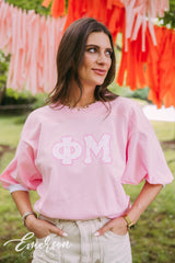 Phi Mu Pink Bow Gingham Letter Jersey
