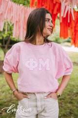 Phi Mu Pink Bow Gingham Letter Jersey