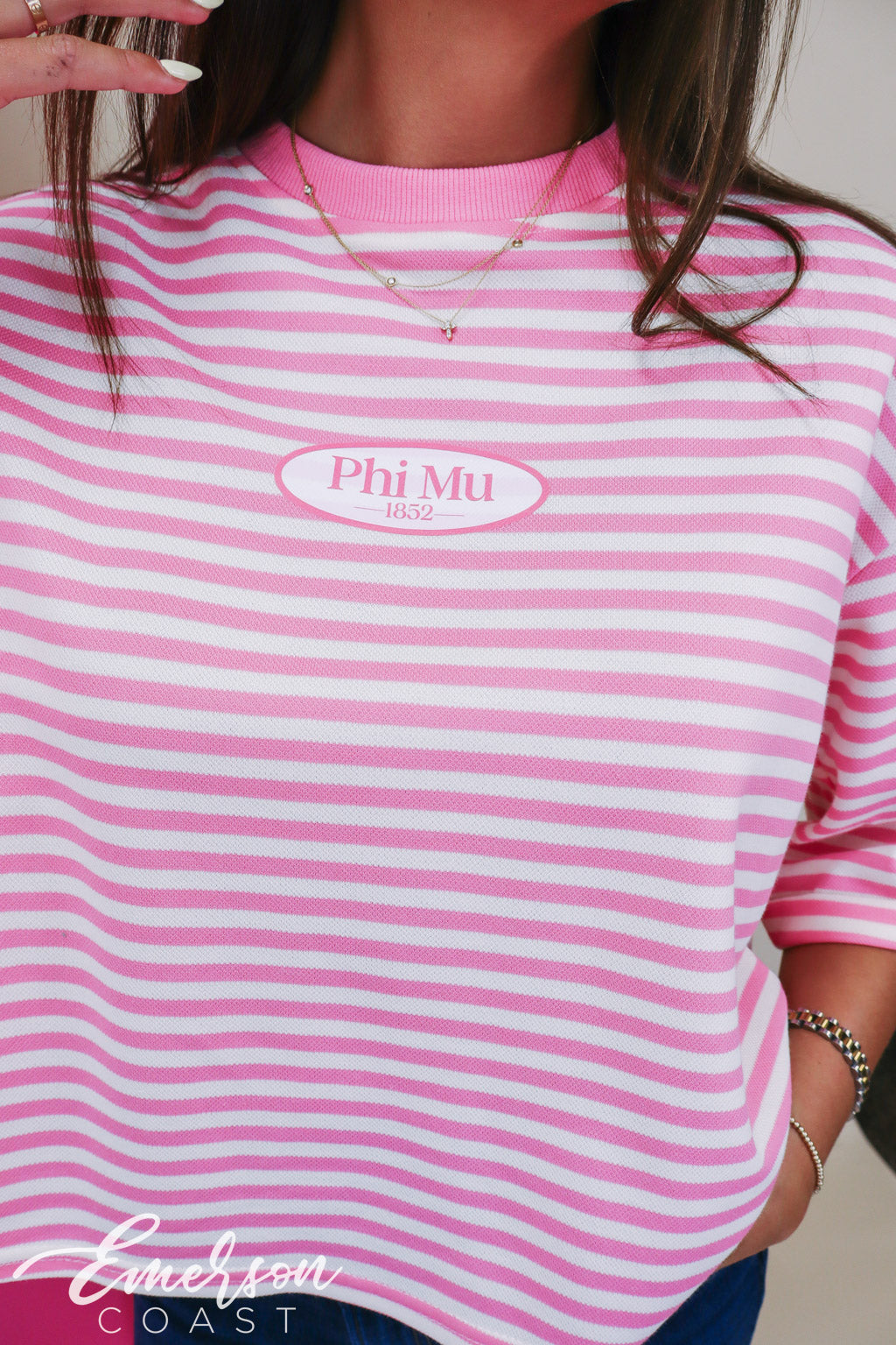 Phi Mu Pink Striped Tie-Back Top