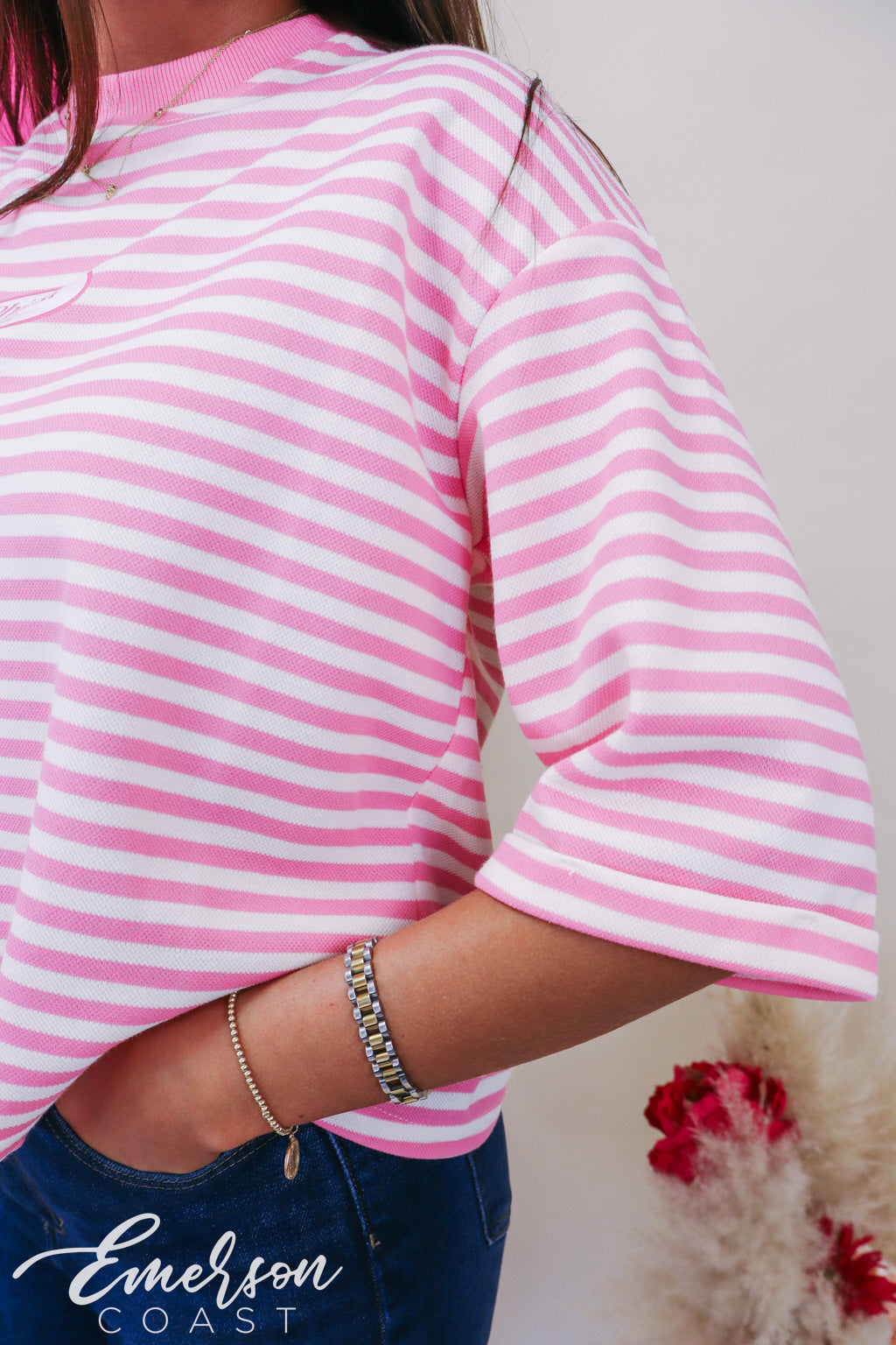 Phi Mu Pink Striped Tie-Back Top