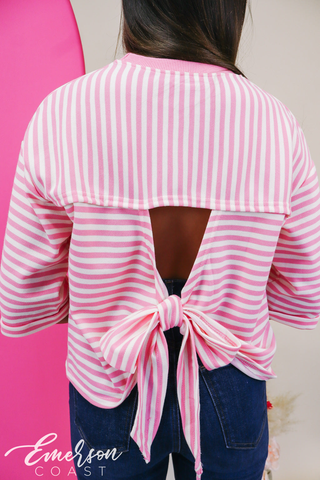 Phi Mu Pink Striped Tie-Back Top