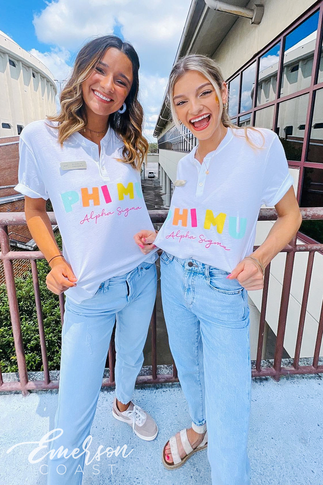 Phi Mu PR Colorful Letters Henley Tee