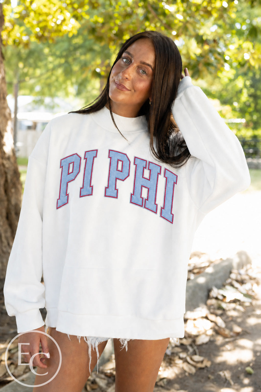 Pi Beta Phi White PR Applique Reversible Mockneck