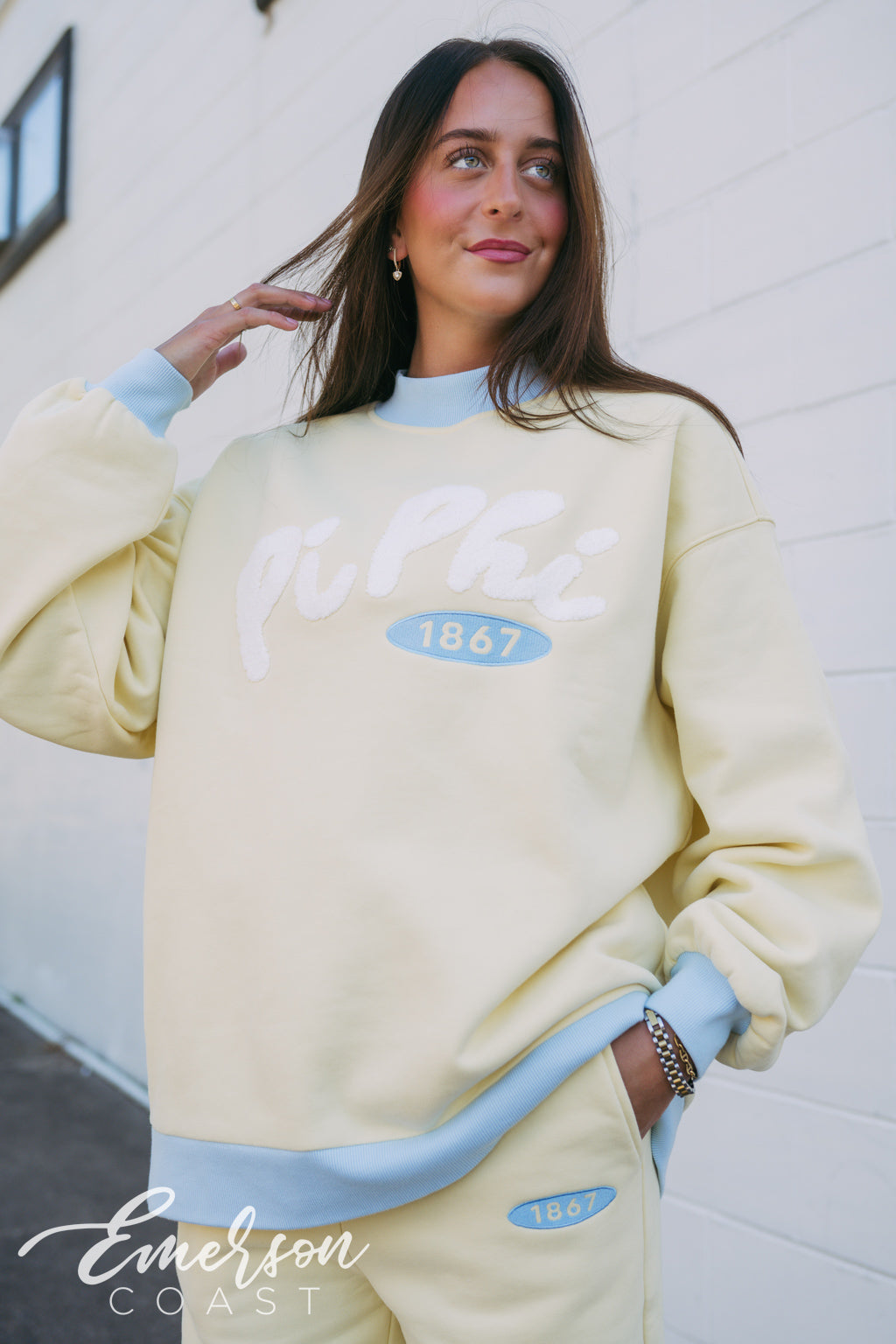 Pi Beta Phi Light Yellow Chenille Mockneck and Pants Set