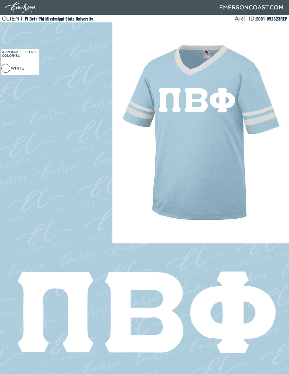 Pi Beta Phi Light Blue Stitched Letters Jersey