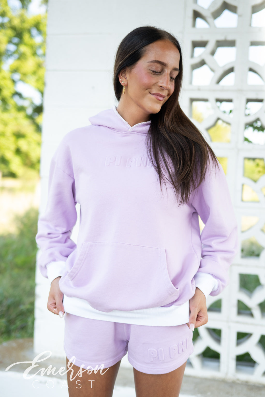 Pi Phi Embossed Lilac Hoodie and Shorts Set