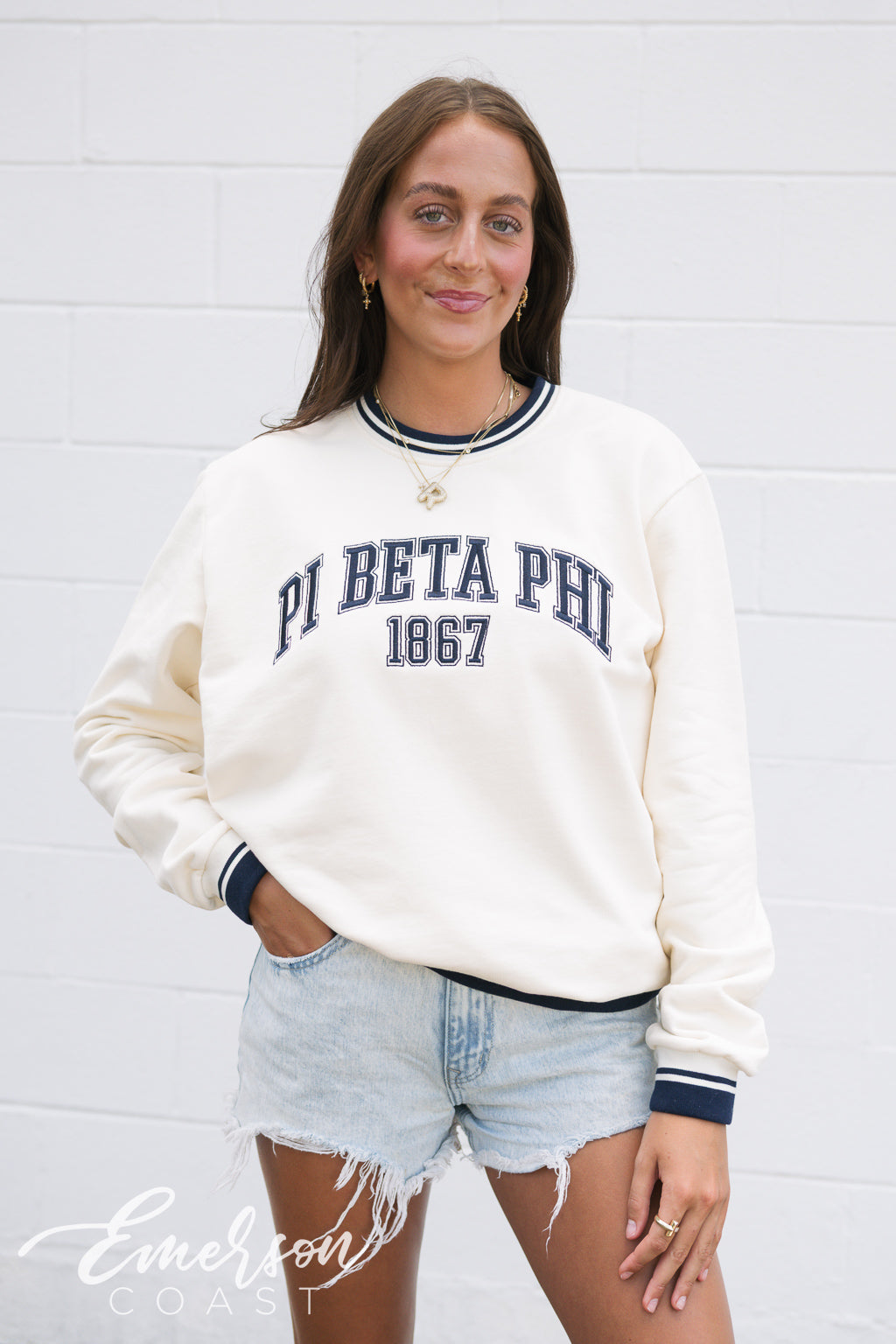 Pi Beta Phi Embroidered Letterman Crewneck
