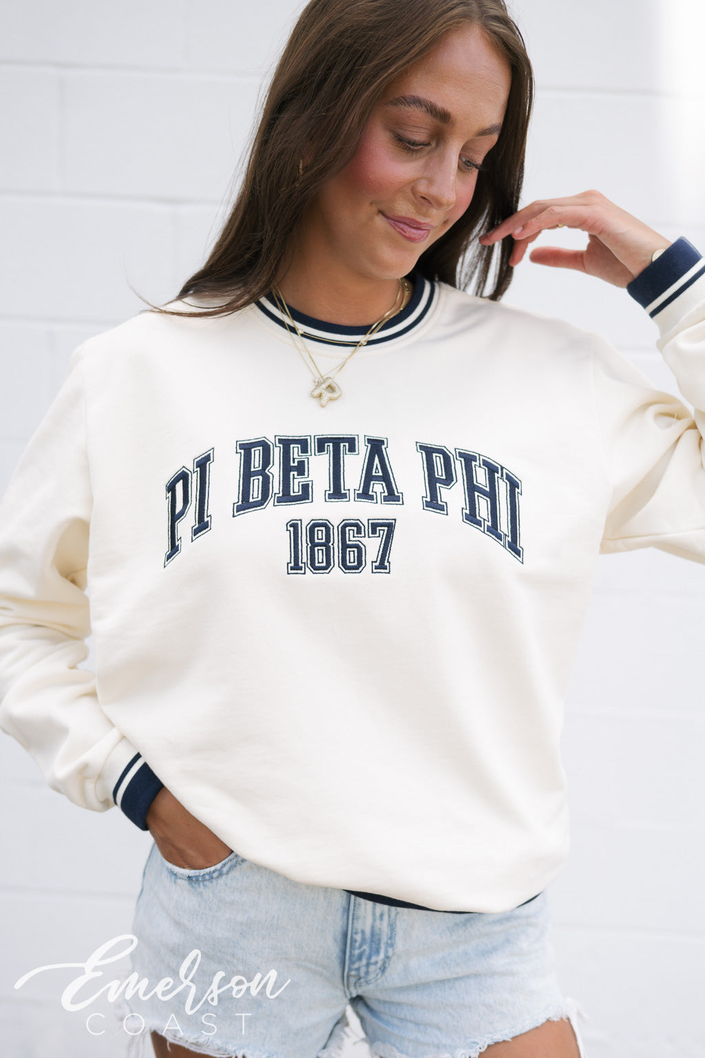 Pi Beta Phi Embroidered Letterman Crewneck