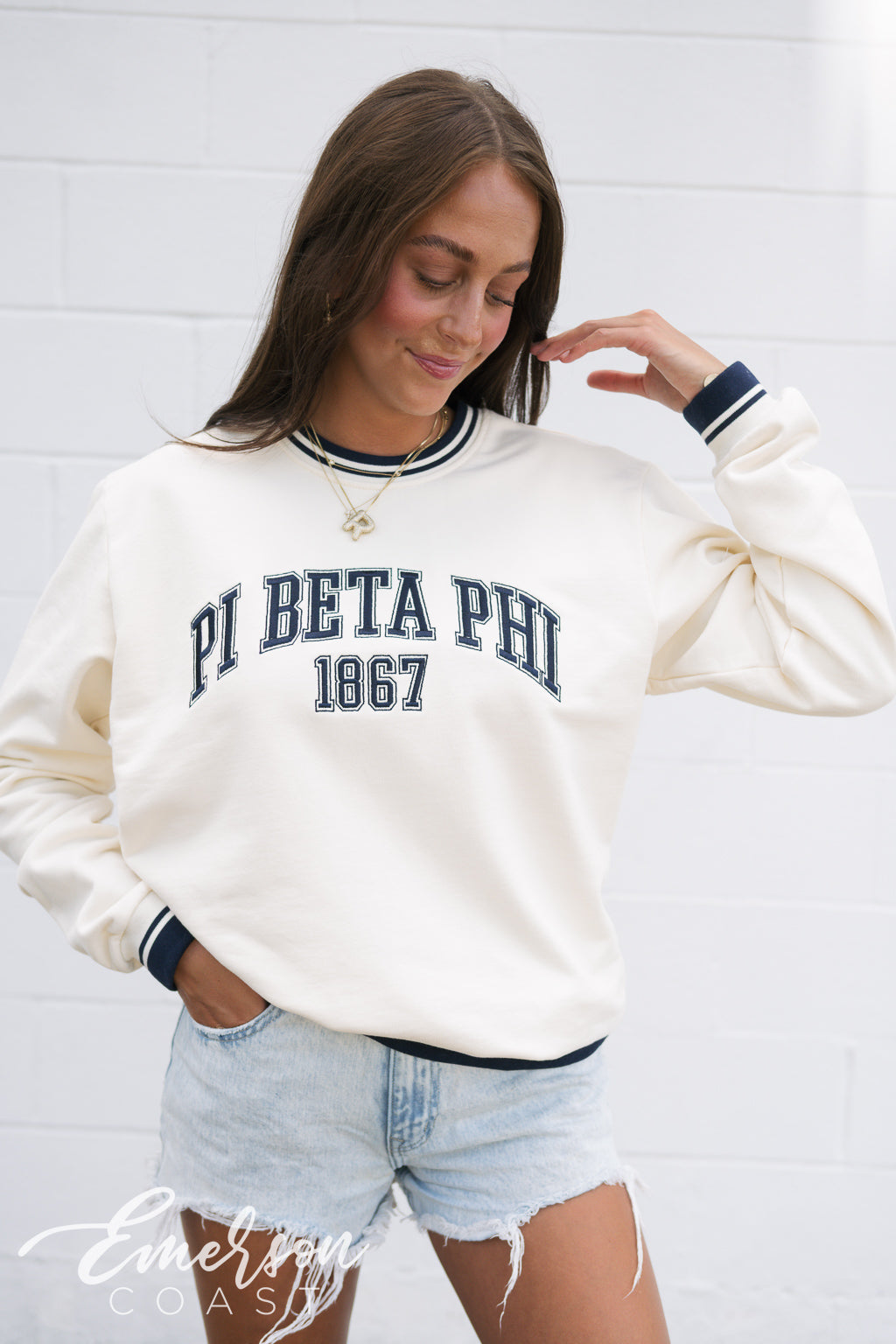 Pi Beta Phi Embroidered Letterman Crewneck