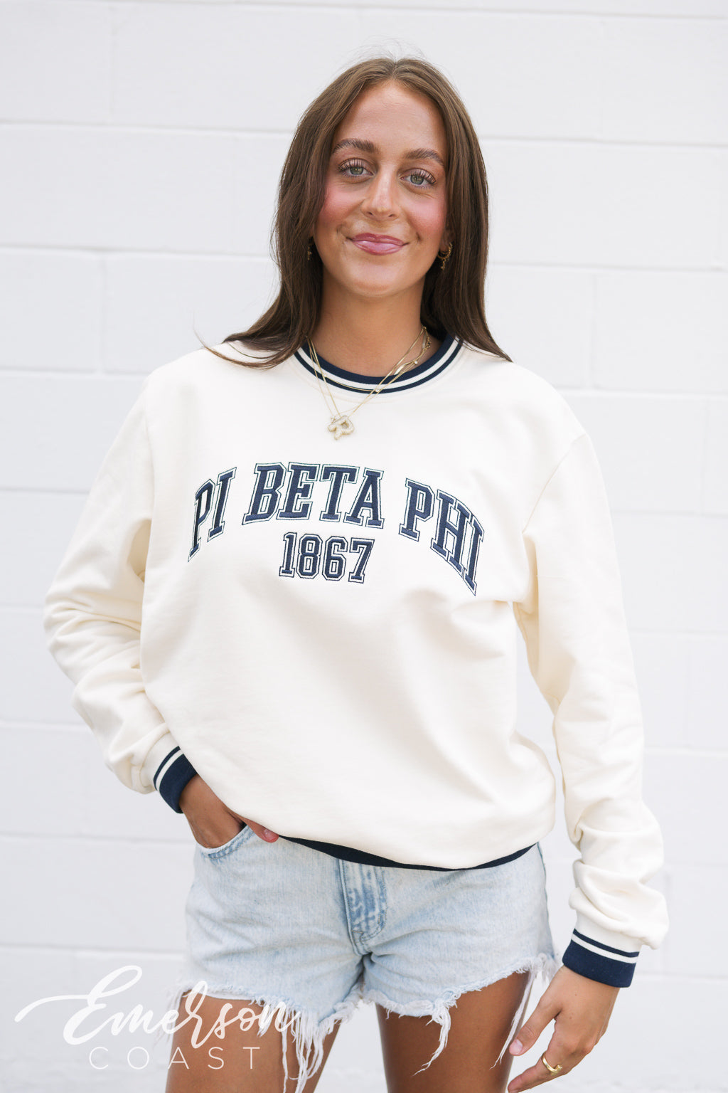 Pi Beta Phi Embroidered Letterman Crewneck