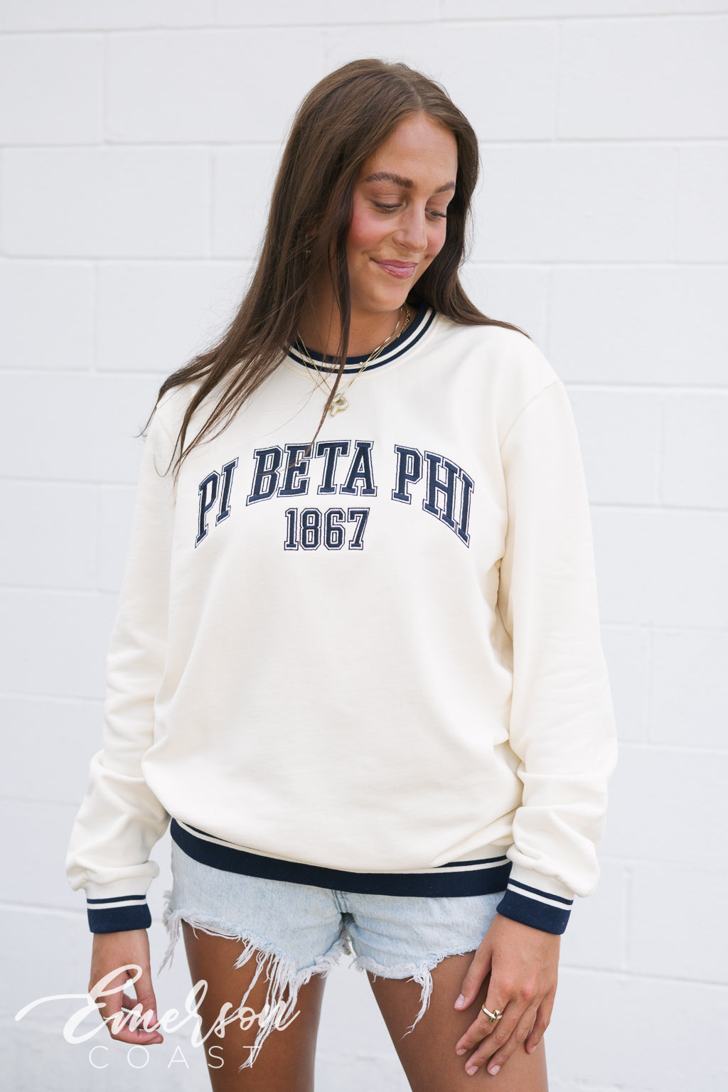 Pi Beta Phi Embroidered Letterman Crewneck