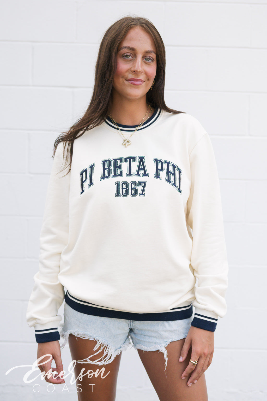 Pi Beta Phi Embroidered Letterman Crewneck
