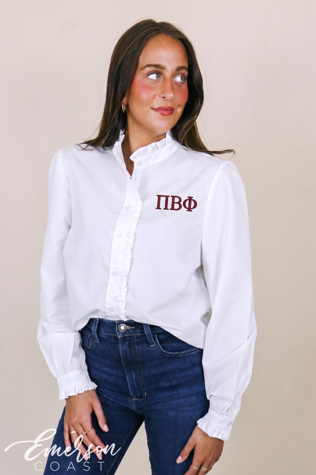 Pi Beta Phi Recruitment Ruffle Button Down