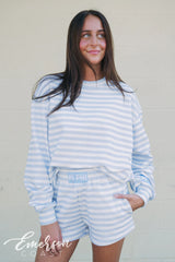 Pi Beta Phi Light Blue Striped Patch Crewneck