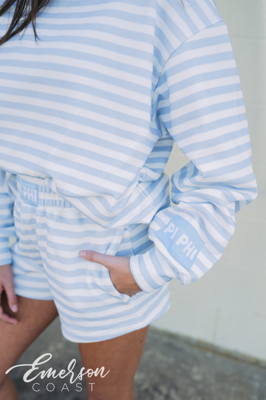 Pi Phi Light Blue Striped Patch Set