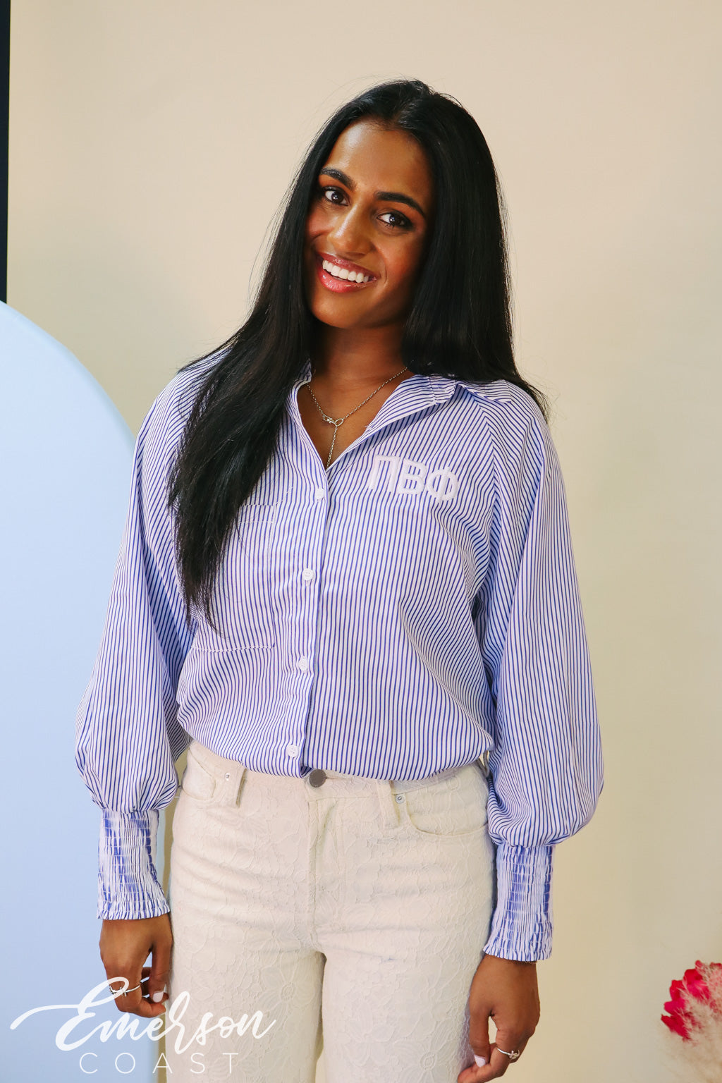 Pi Phi Smocked Cuffed Button Down