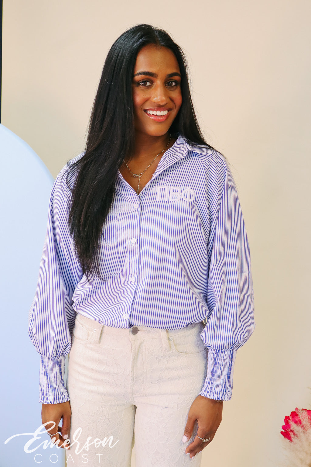 Pi Phi Smocked Cuffed Button Down