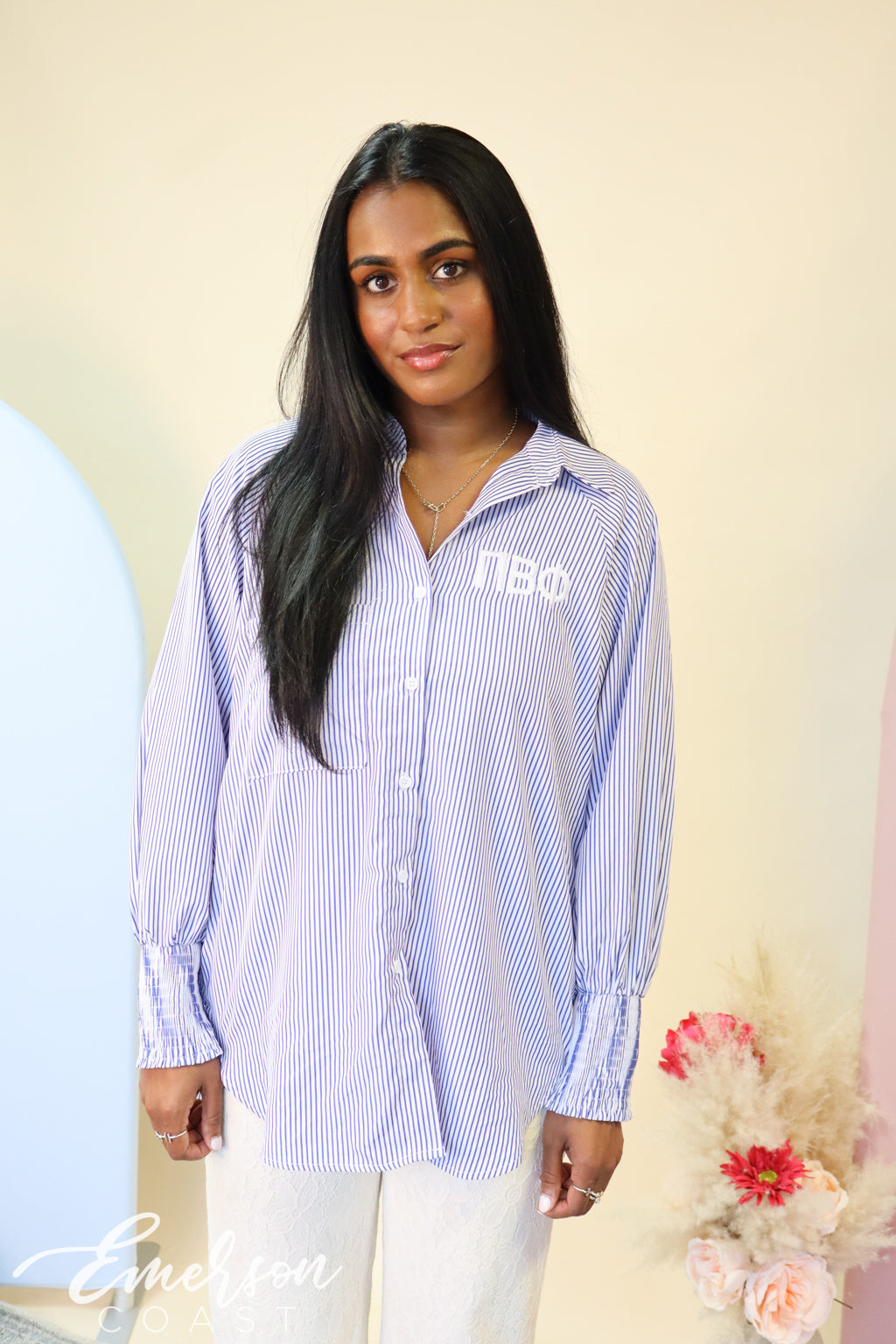 Pi Phi Smocked Cuffed Button Down