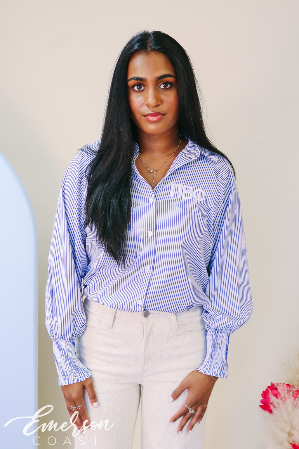 Pi Phi Smocked Cuffed Button Down