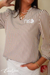 Pi Phi Seersucker Tie Sleeve Top