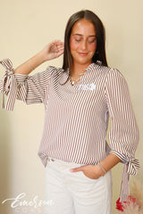 Pi Phi Seersucker Tie Sleeve Top