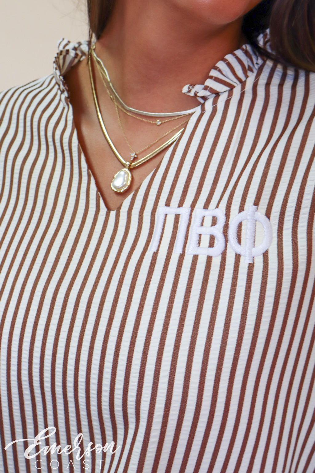 Pi Phi Seersucker Tie Sleeve Top