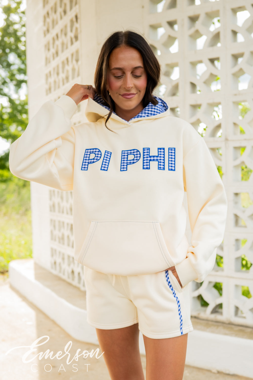 Pi Phi Blue Gingham Applique Hoodie Set