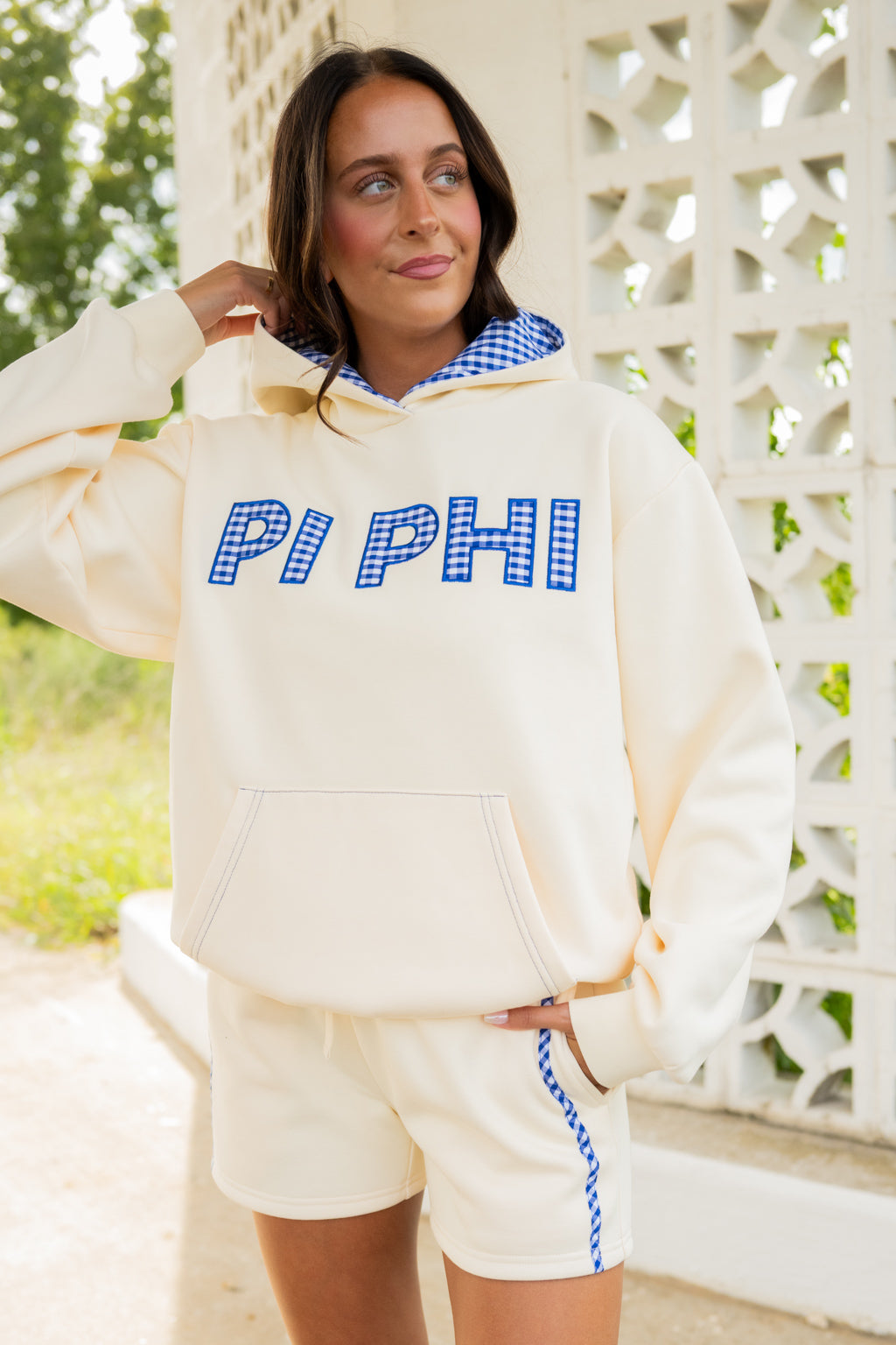 Custom Gingham Appliqué Hoodie + Shorts Set