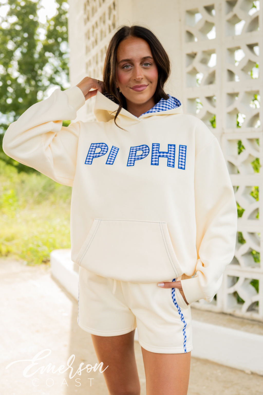 Pi Phi Blue Gingham Applique Hoodie Set