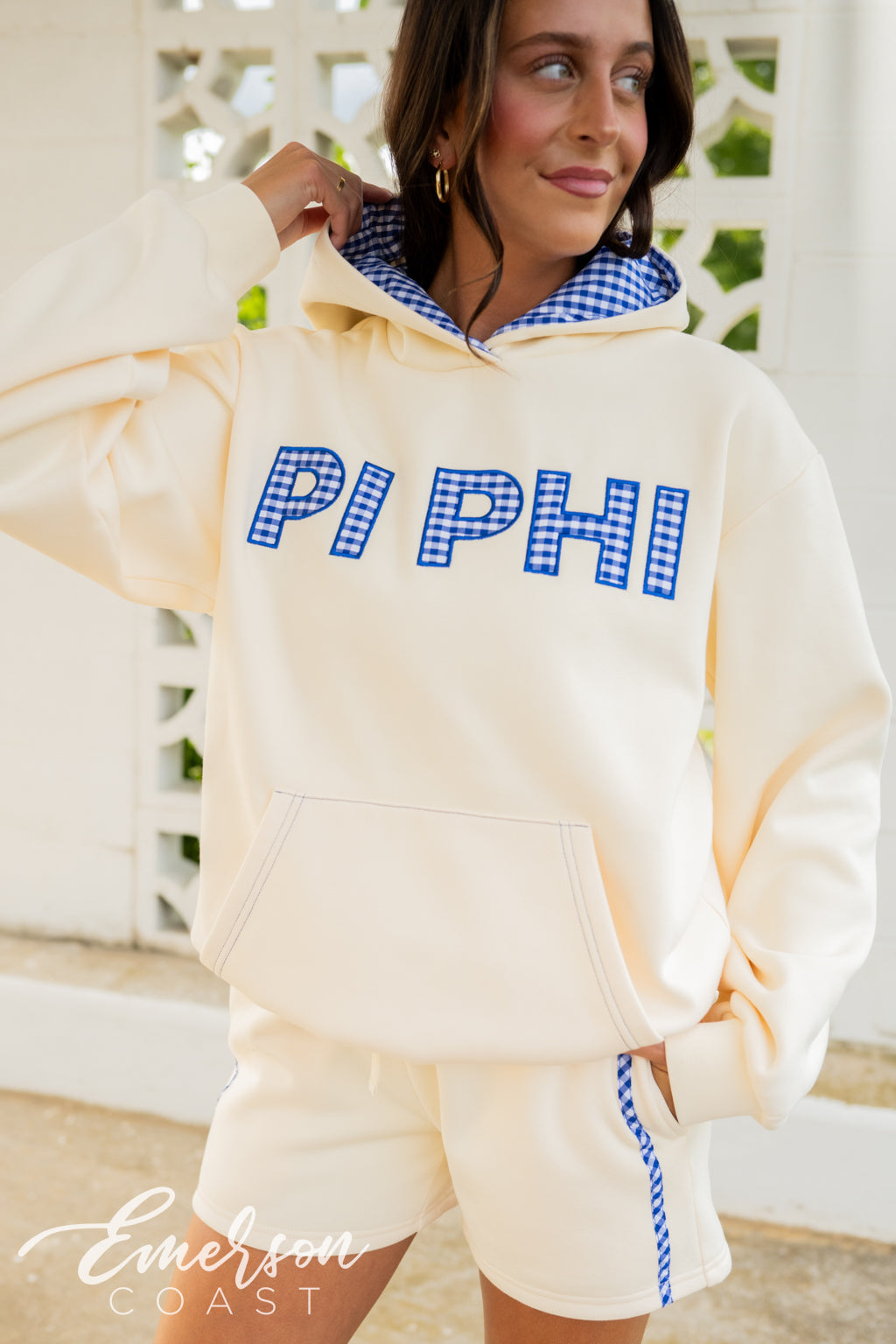 Pi Phi Blue Gingham Applique Hoodie Set