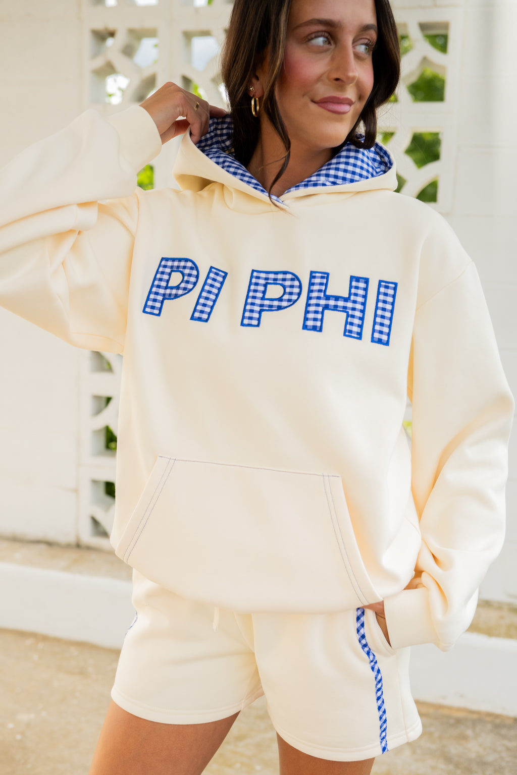 Custom Gingham Appliqué Hoodie + Shorts Set