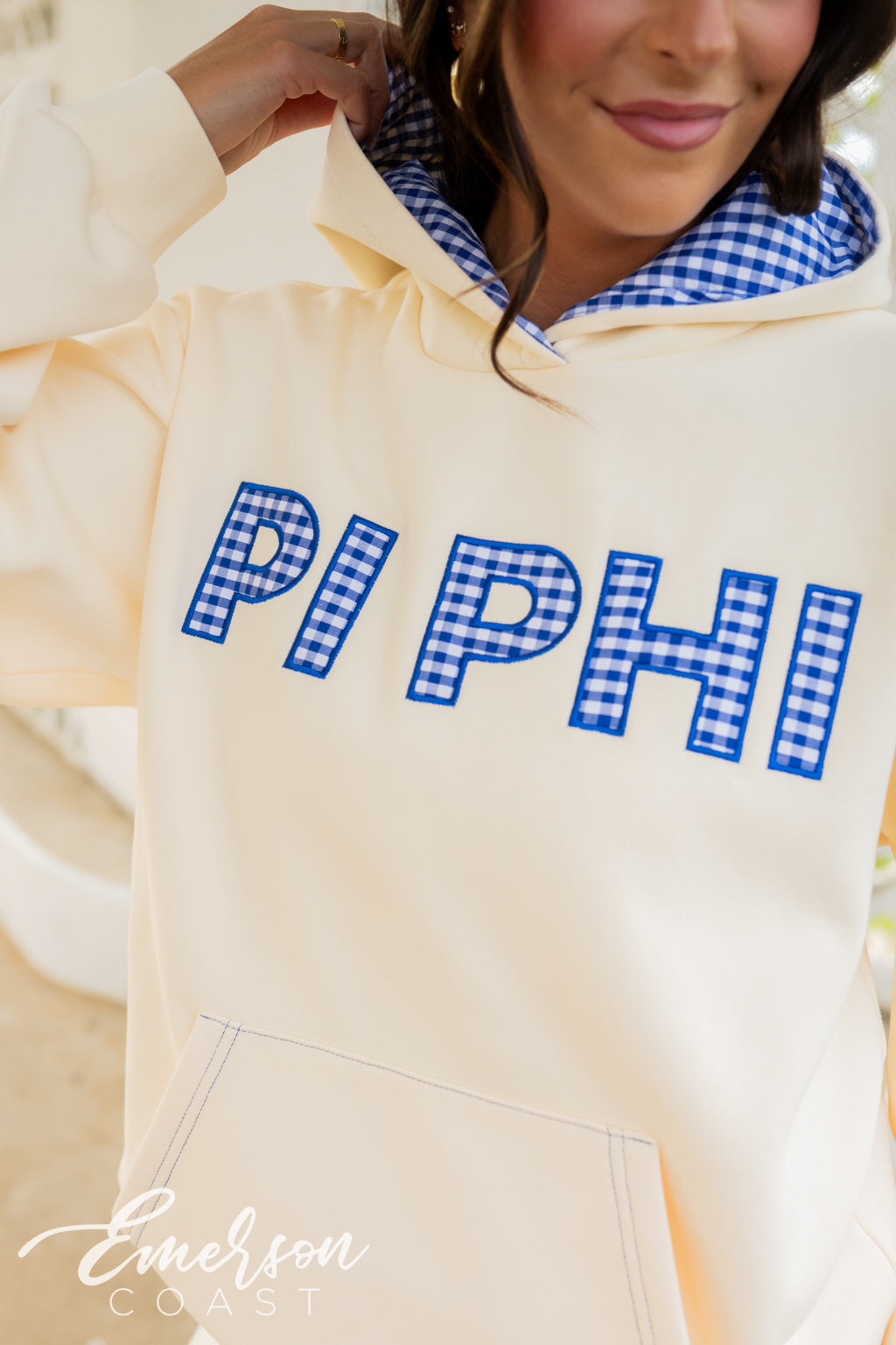 Pi Phi Blue Gingham Applique Hoodie Set