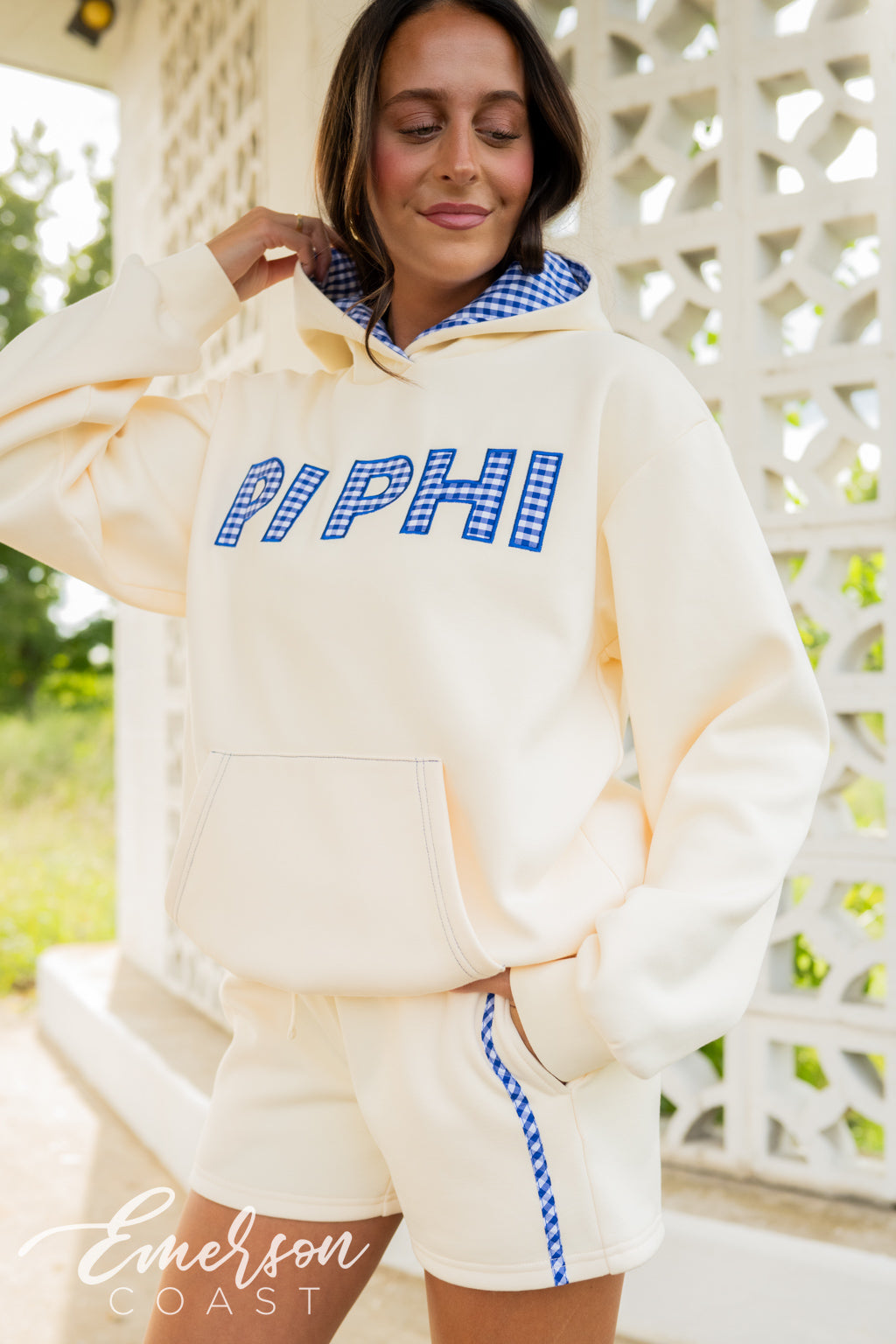 Pi Phi Blue Gingham Applique Hoodie Set