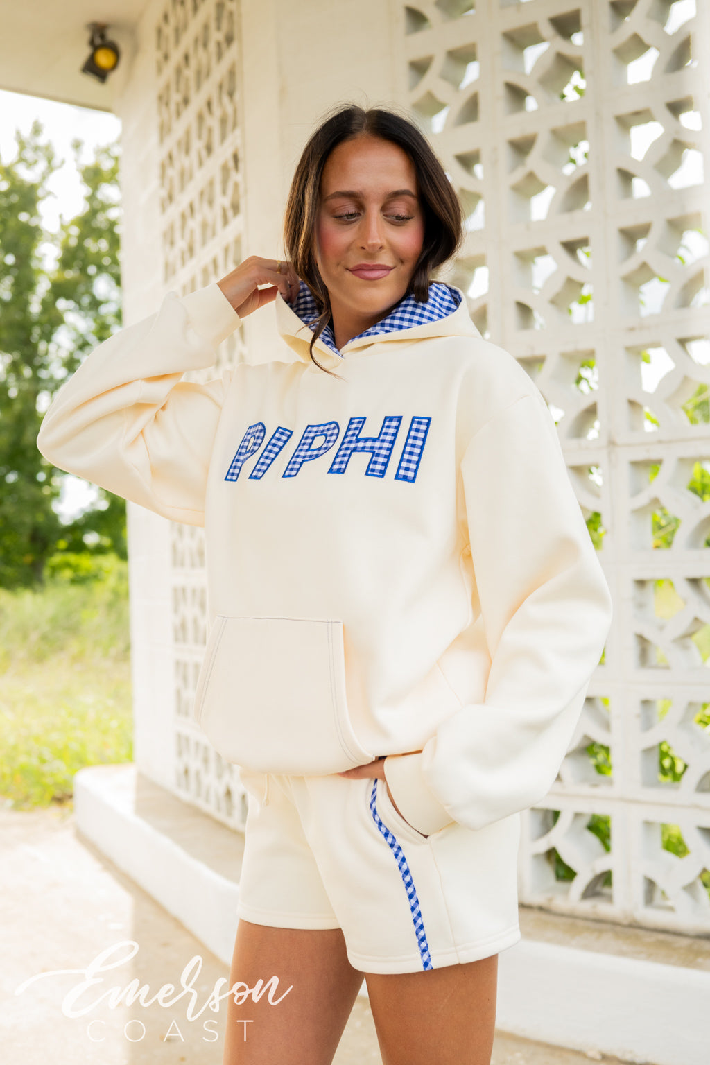 Pi Phi Blue Gingham Applique Hoodie Set