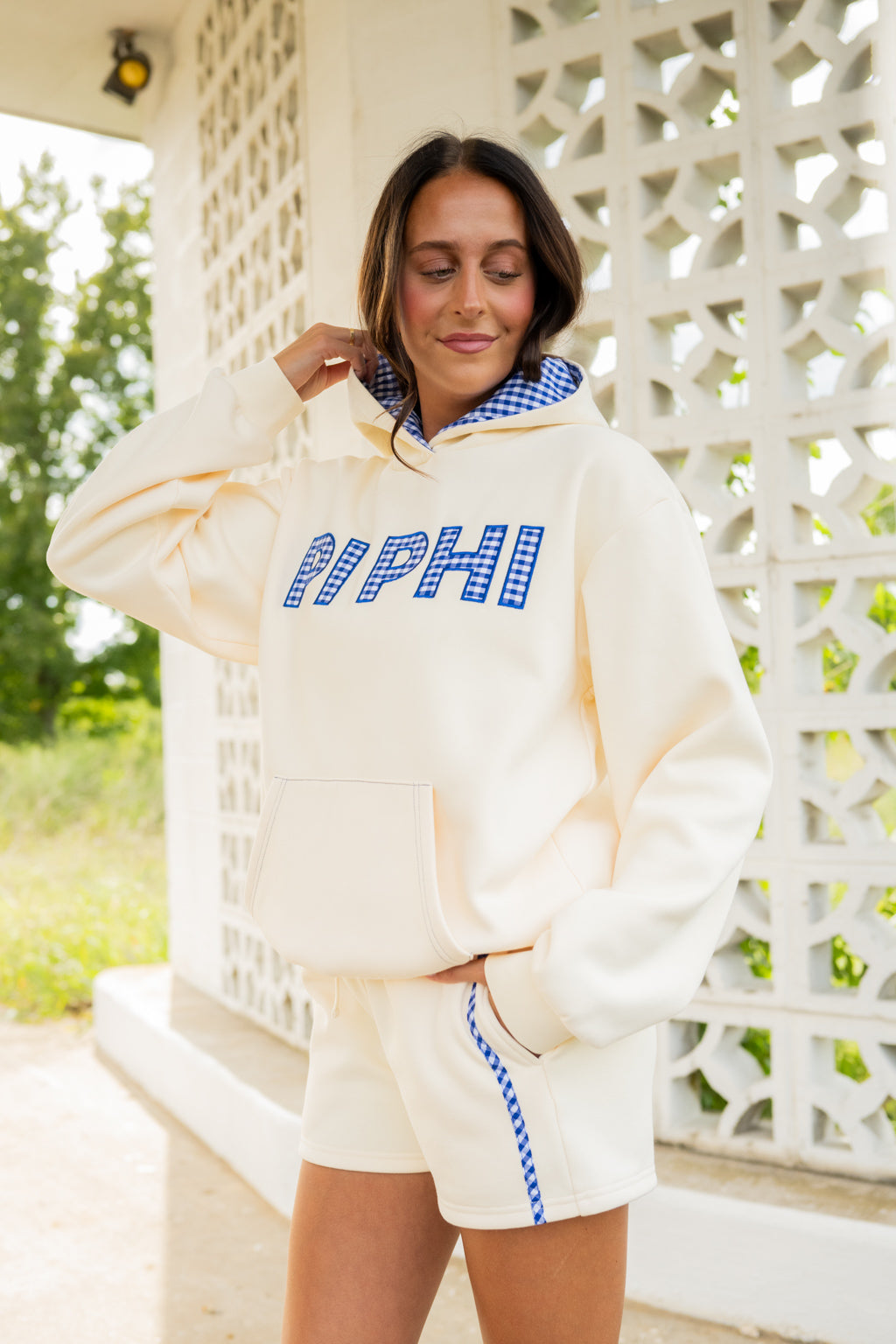 Custom Gingham Appliqué Hoodie + Shorts Set