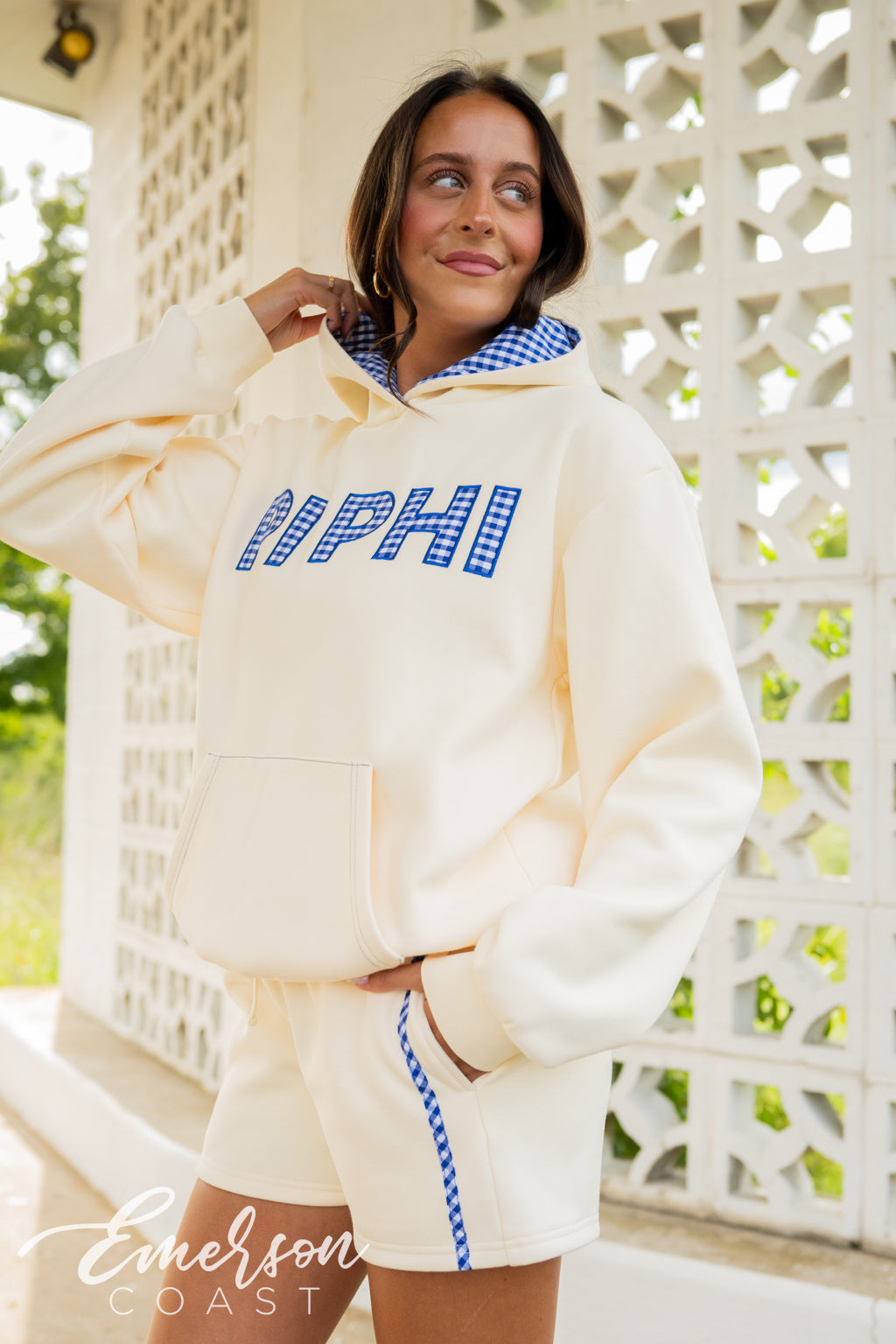 Pi Phi Blue Gingham Applique Hoodie Set