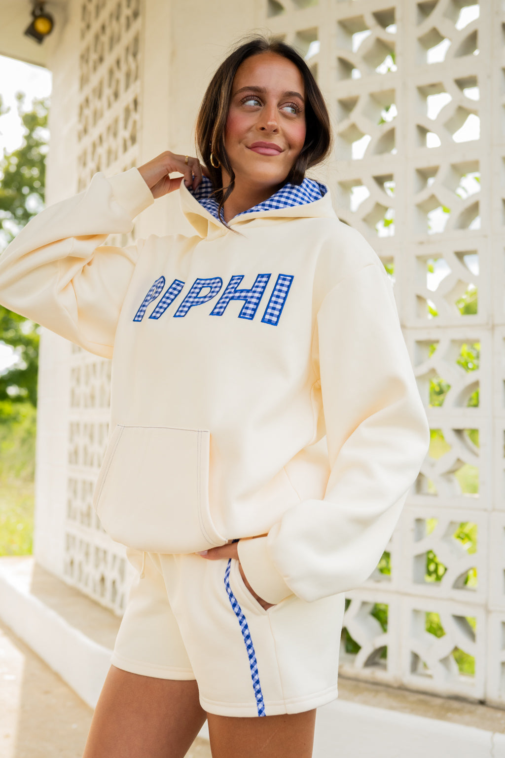 Custom Gingham Appliqué Hoodie + Shorts Set