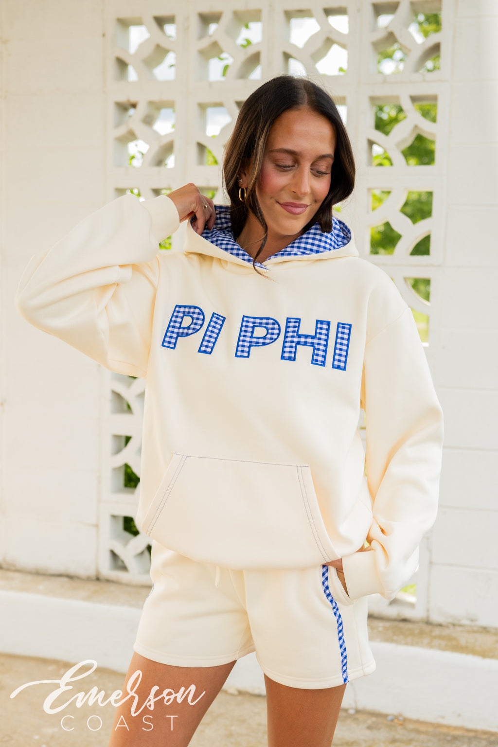 Pi Phi Blue Gingham Applique Hoodie Set