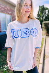 Pi Phi White and Blue Greek Letter Jersey
