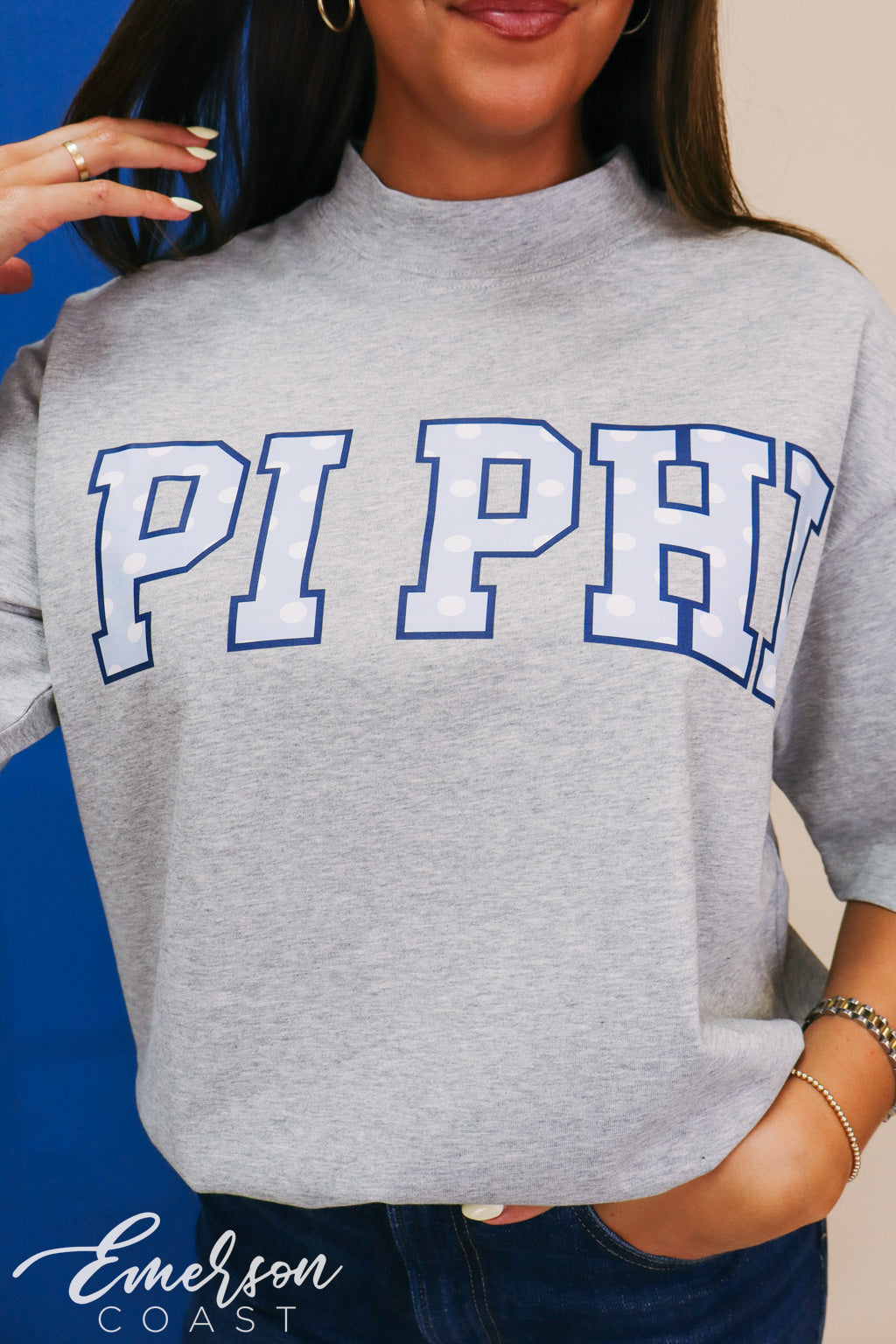 Pi Phi Heather Gray Mock Neck Tee