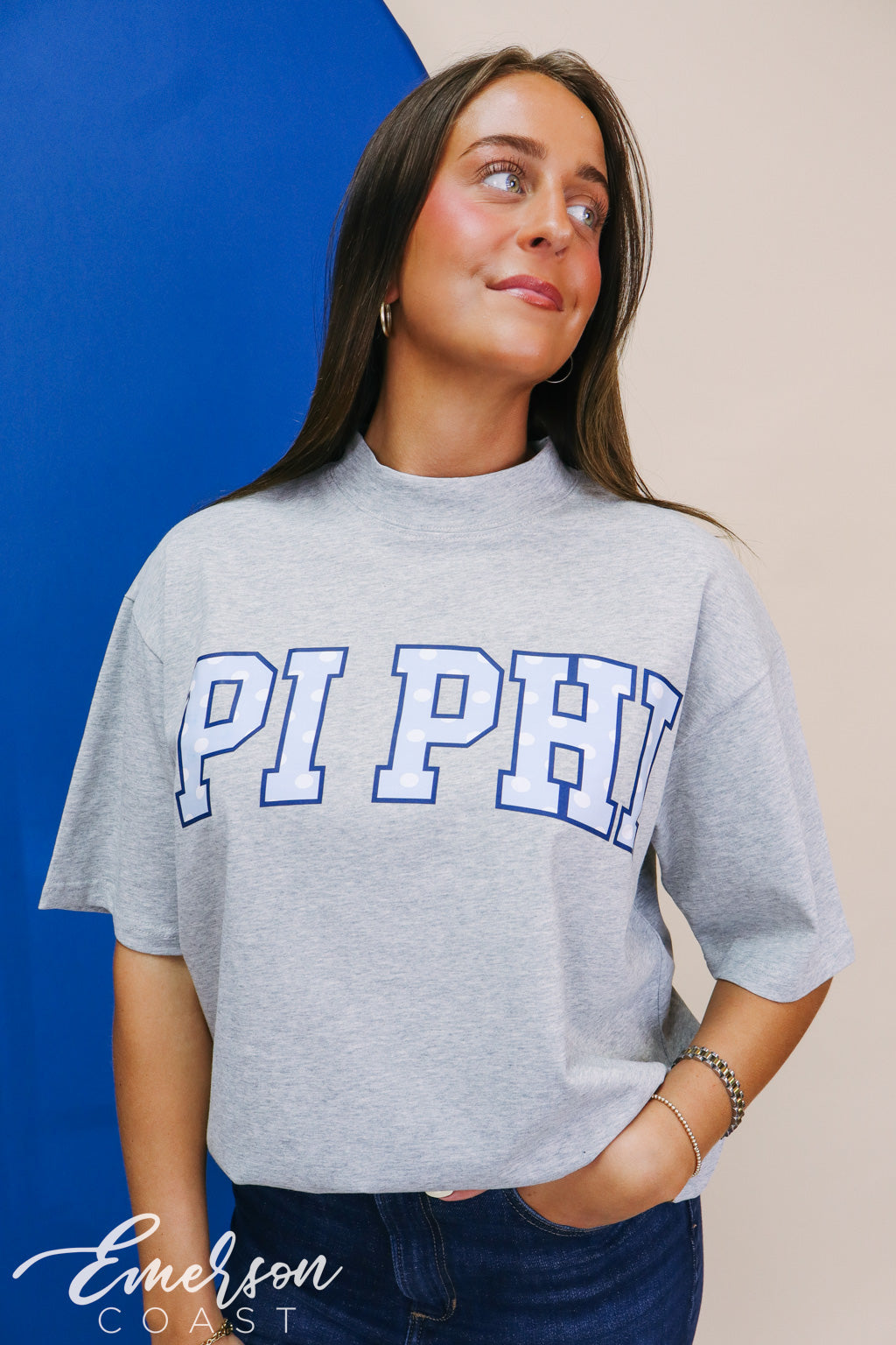 Pi Phi Heather Gray Mock Neck Tee