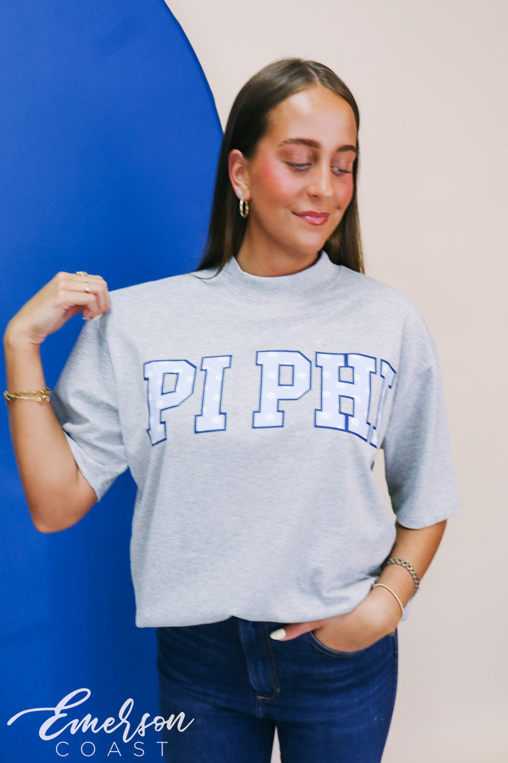 Pi Phi Heather Gray Mock Neck Tee