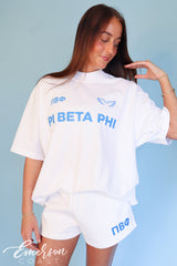 Pi Beta Phi White Mock Neck and Shorts Set