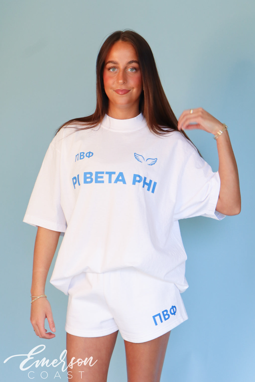 Pi Beta Phi White Mock Neck and Shorts Set