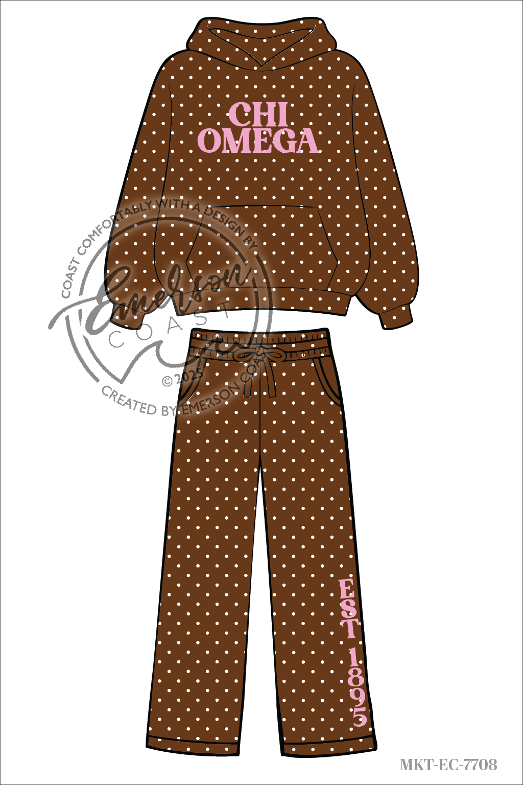 Chi Omega Brown Polka Dot Hoodie and Pants Set