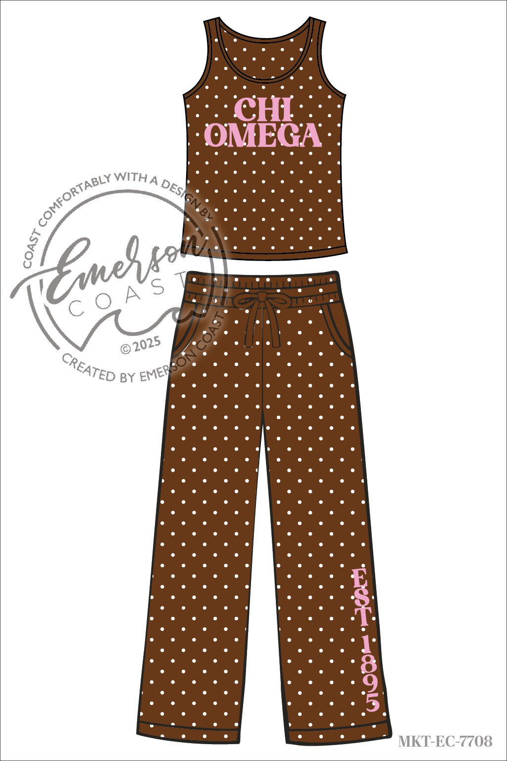 Chi Omega Brown Polka Dot Tank and Pants Set