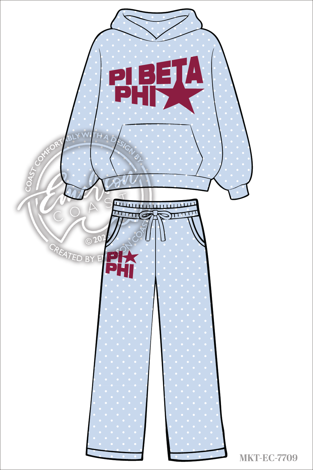 Pi Beta Phi Blue Polka Dot Hoodie and Pants Set